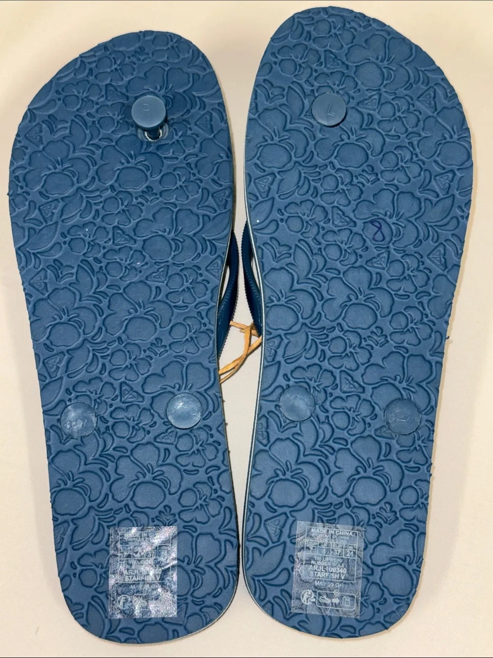 Roxy Starfish V Tropical Floral Flip Flops Blue Women’s 7 NWOT